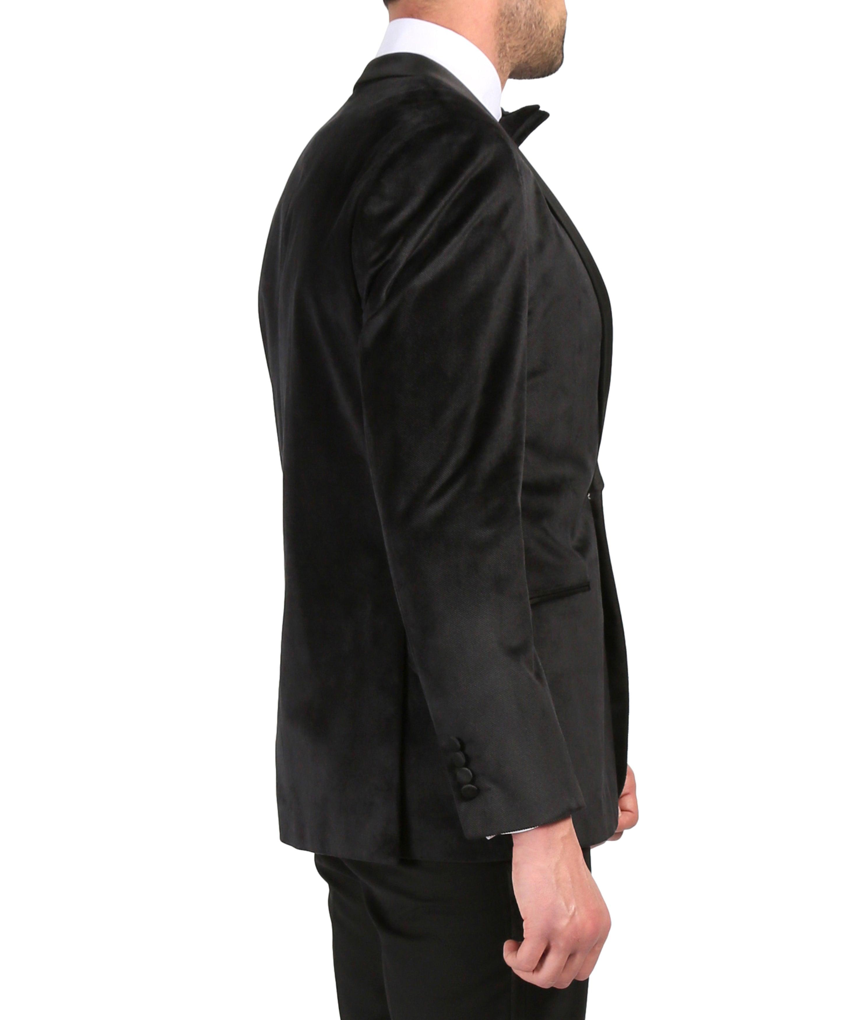 Enzo Black Slim Fit Velvet Shawl Collar Tuxedo Blazer-3