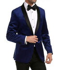 Enzo Indigo Velvet Slim Fit Shawl Lapel Tuxedo Men's Blazer-4