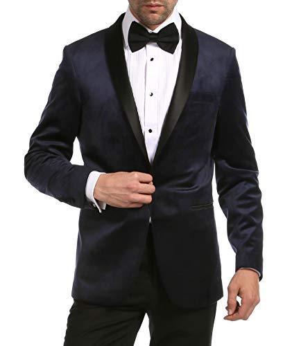 Enzo Navy Velvet Slim Fit Shawl Lapel Tuxedo Men's Blazer-1