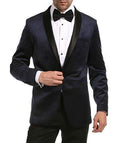 Enzo Navy Velvet Slim Fit Shawl Lapel Tuxedo Men's Blazer-1