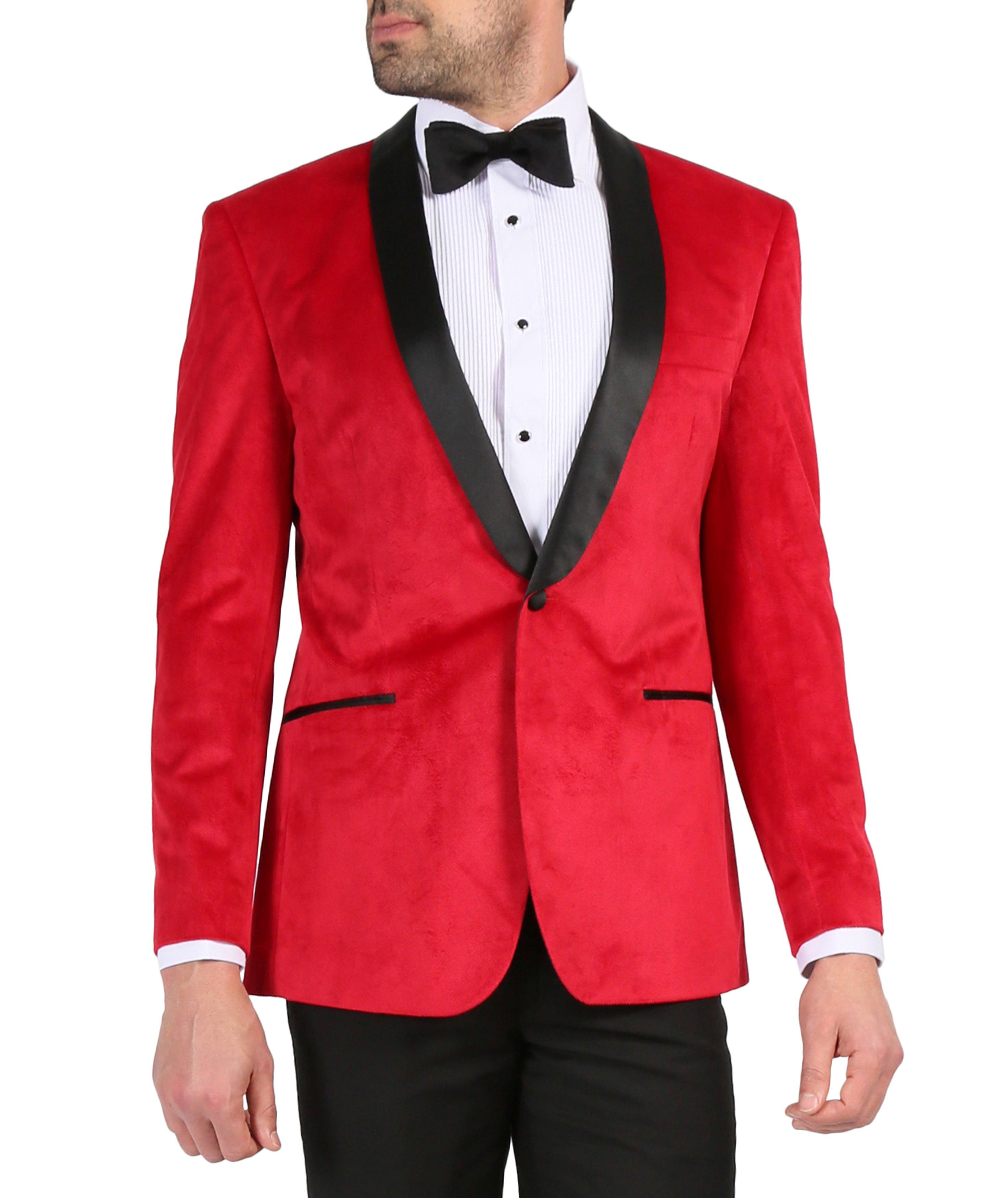 Enzo Red Slim Fit Velvet Shawl Tuxedo Blazer-1