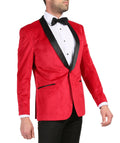 Enzo Red Slim Fit Velvet Shawl Tuxedo Blazer-2
