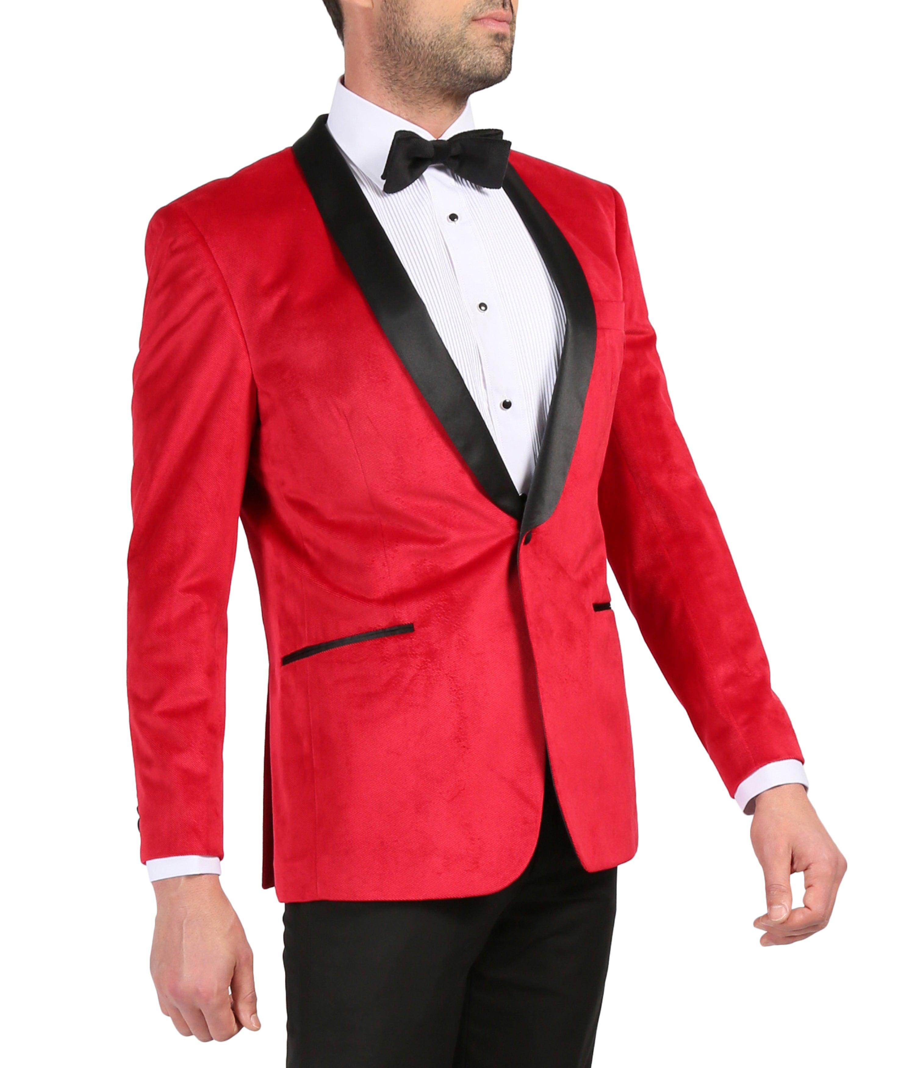 Enzo Red Slim Fit Velvet Shawl Tuxedo Blazer-2