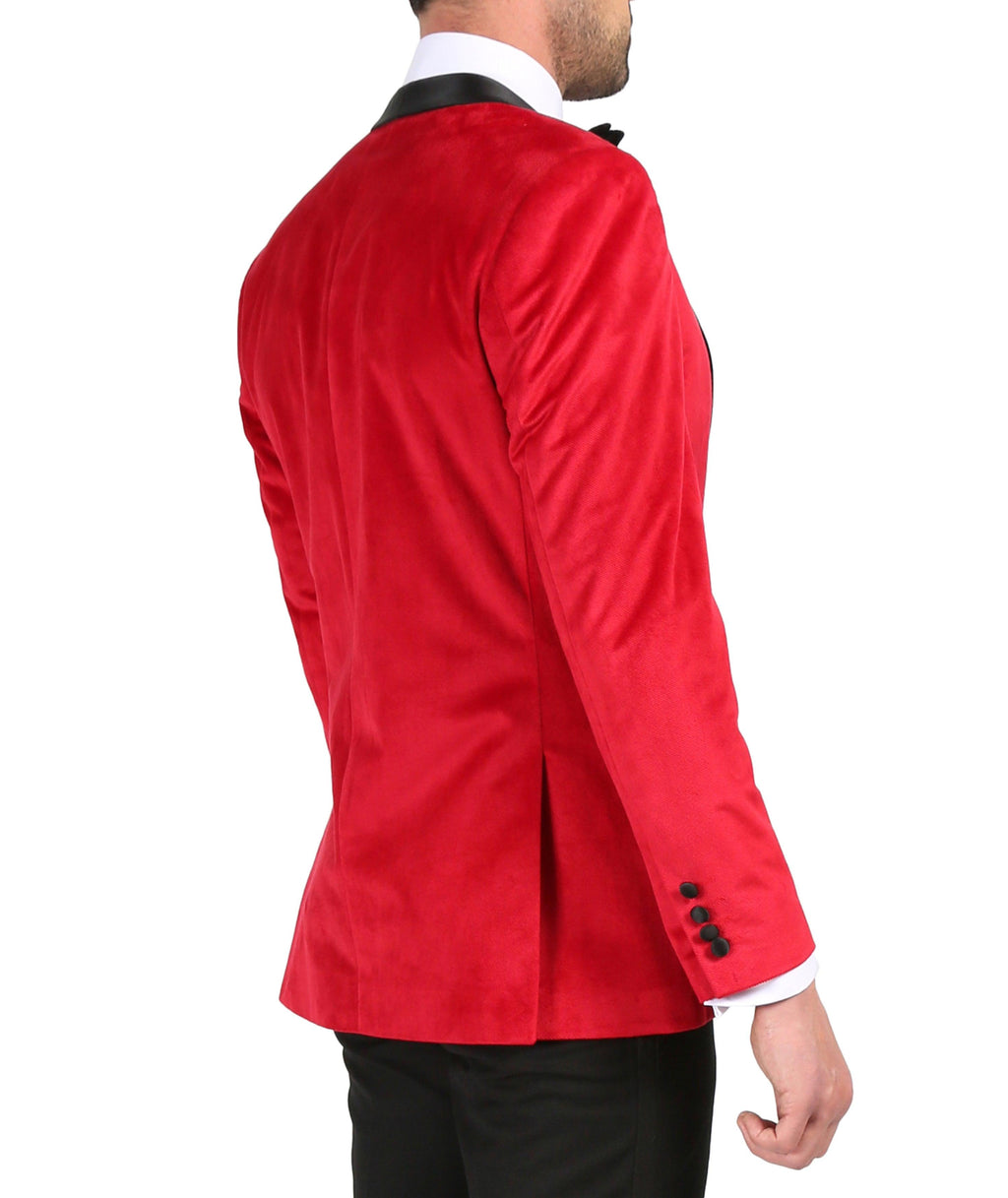 Enzo Red Slim Fit Velvet Shawl Tuxedo Blazer-3