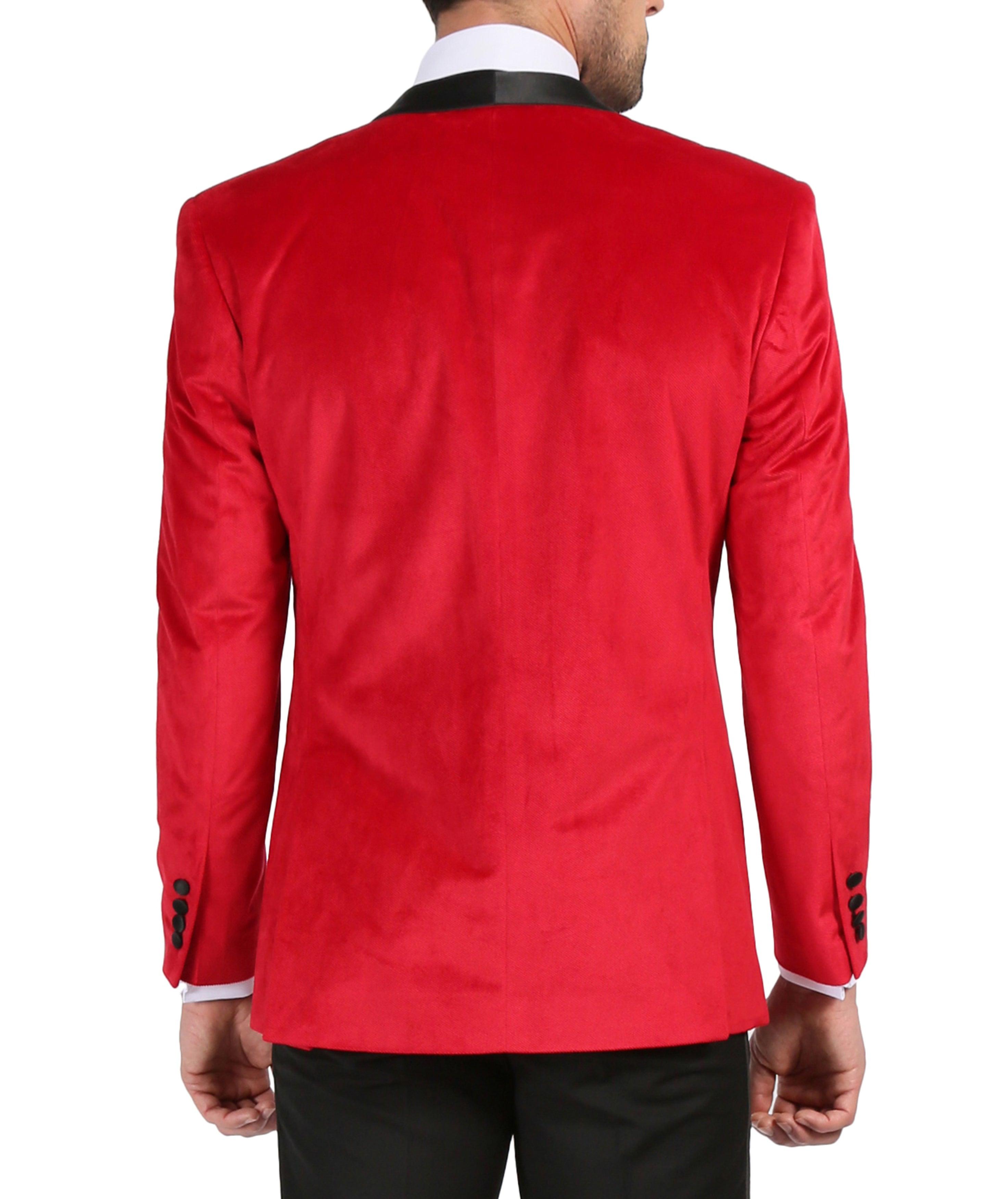 Enzo Red Slim Fit Velvet Shawl Tuxedo Blazer-4