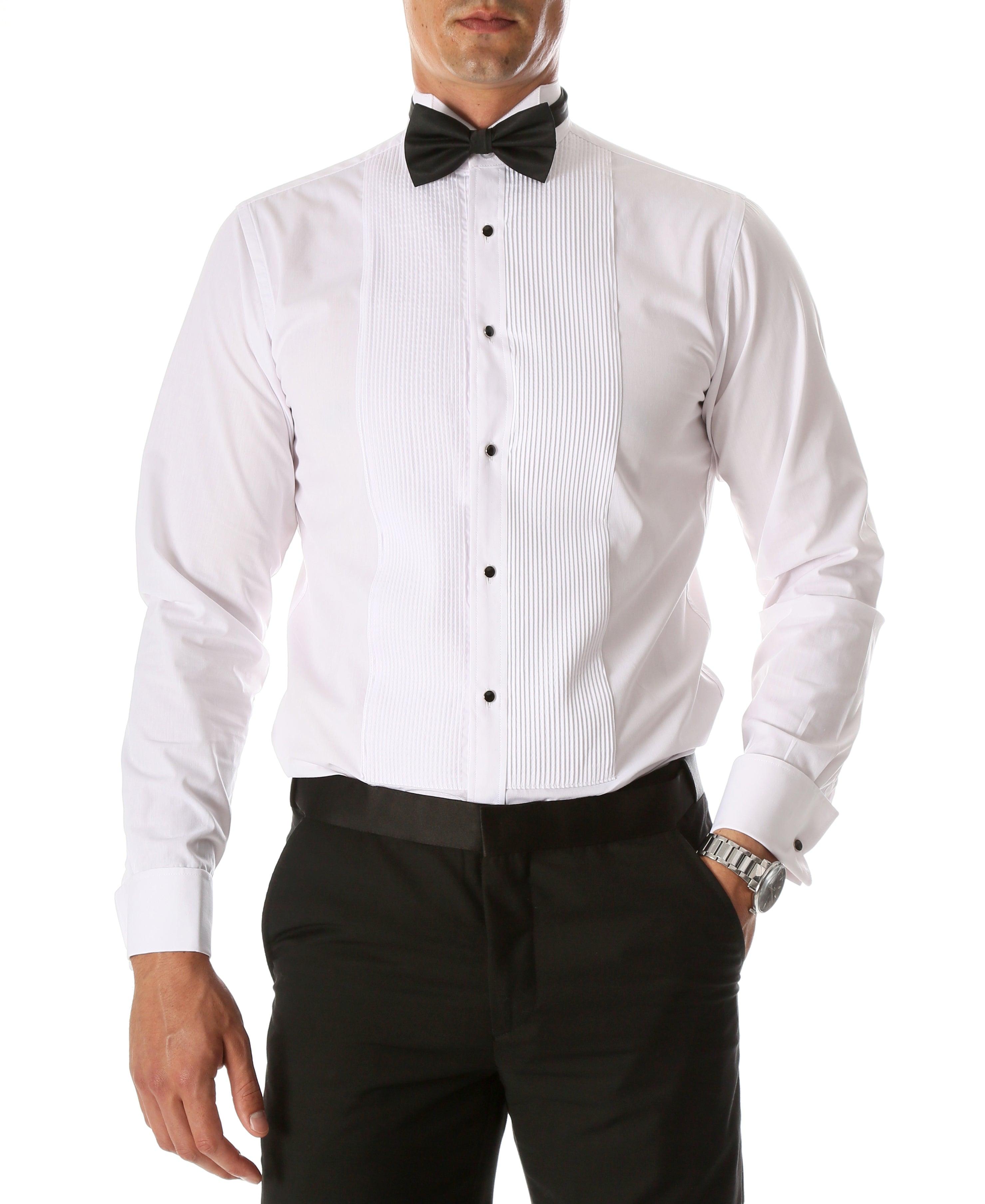 Ferrecci Men's Max White Slim Fit Wing Tip Collar Pleated Tuxedo Shirt-0