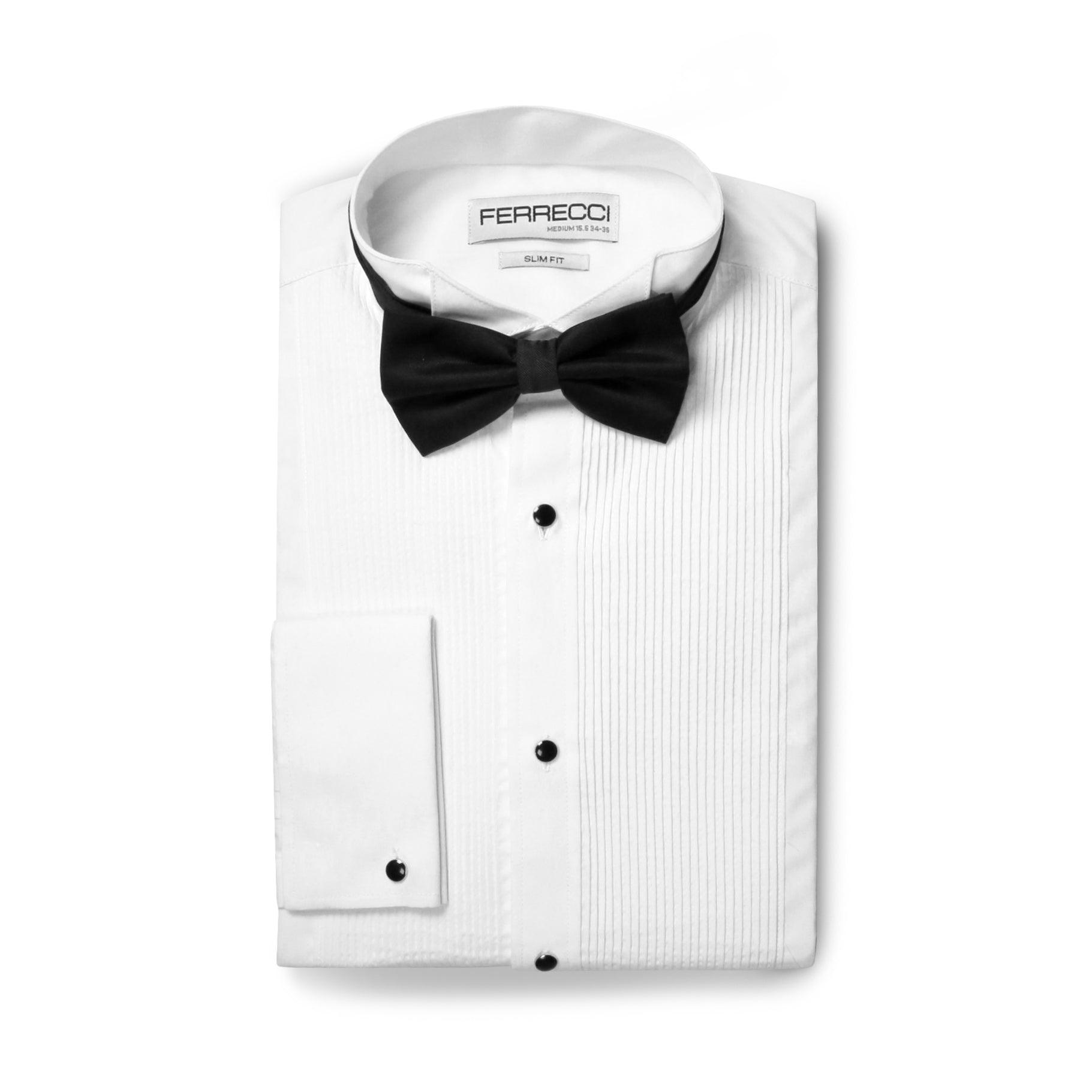 Ferrecci Men's Max White Slim Fit Wing Tip Collar Pleated Tuxedo Shirt-4