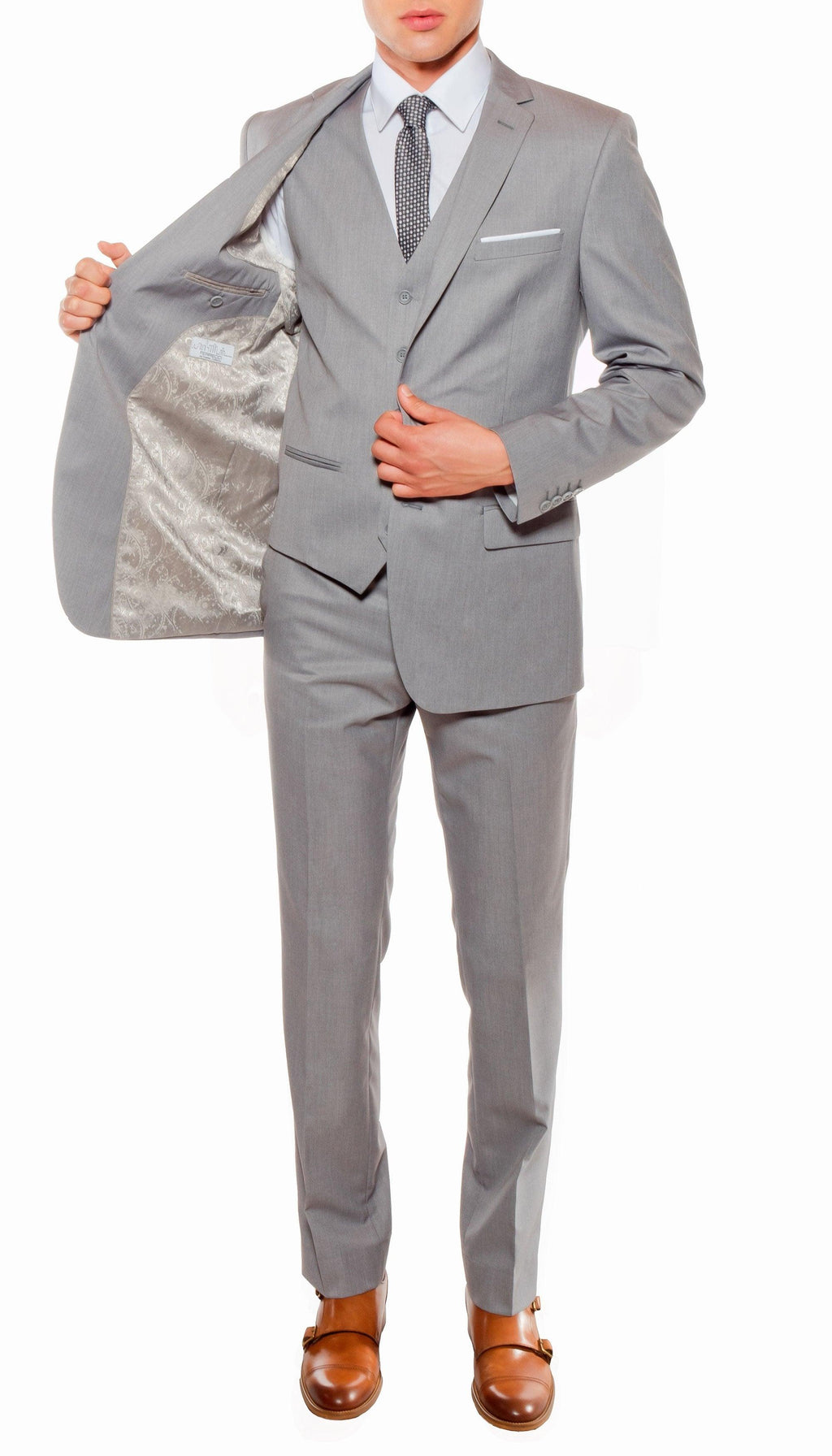 Ferrecci Mens Savannah Light Grey Slim Fit 3 Piece Suit-1