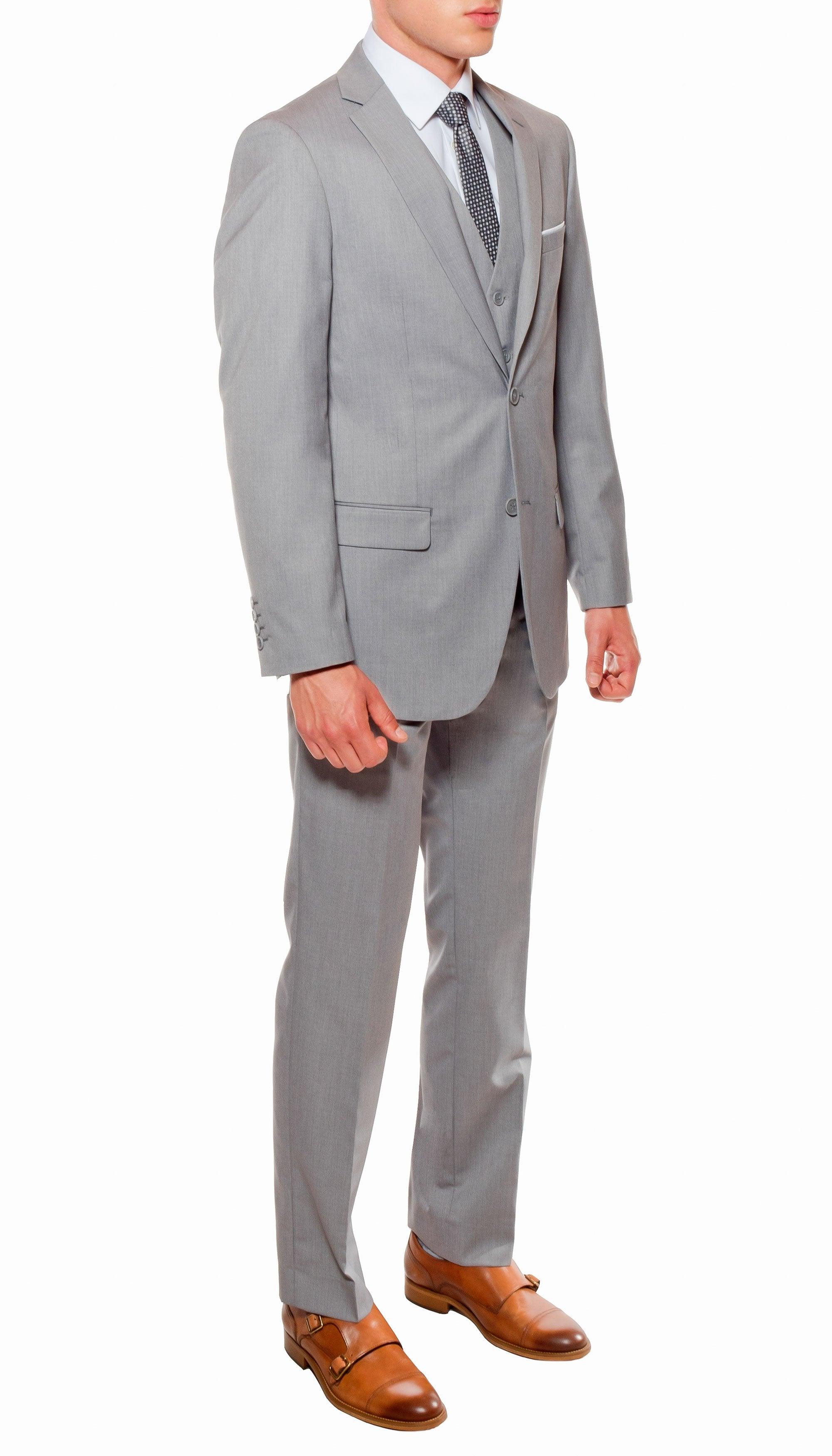 Ferrecci Mens Savannah Light Grey Slim Fit 3 Piece Suit-2