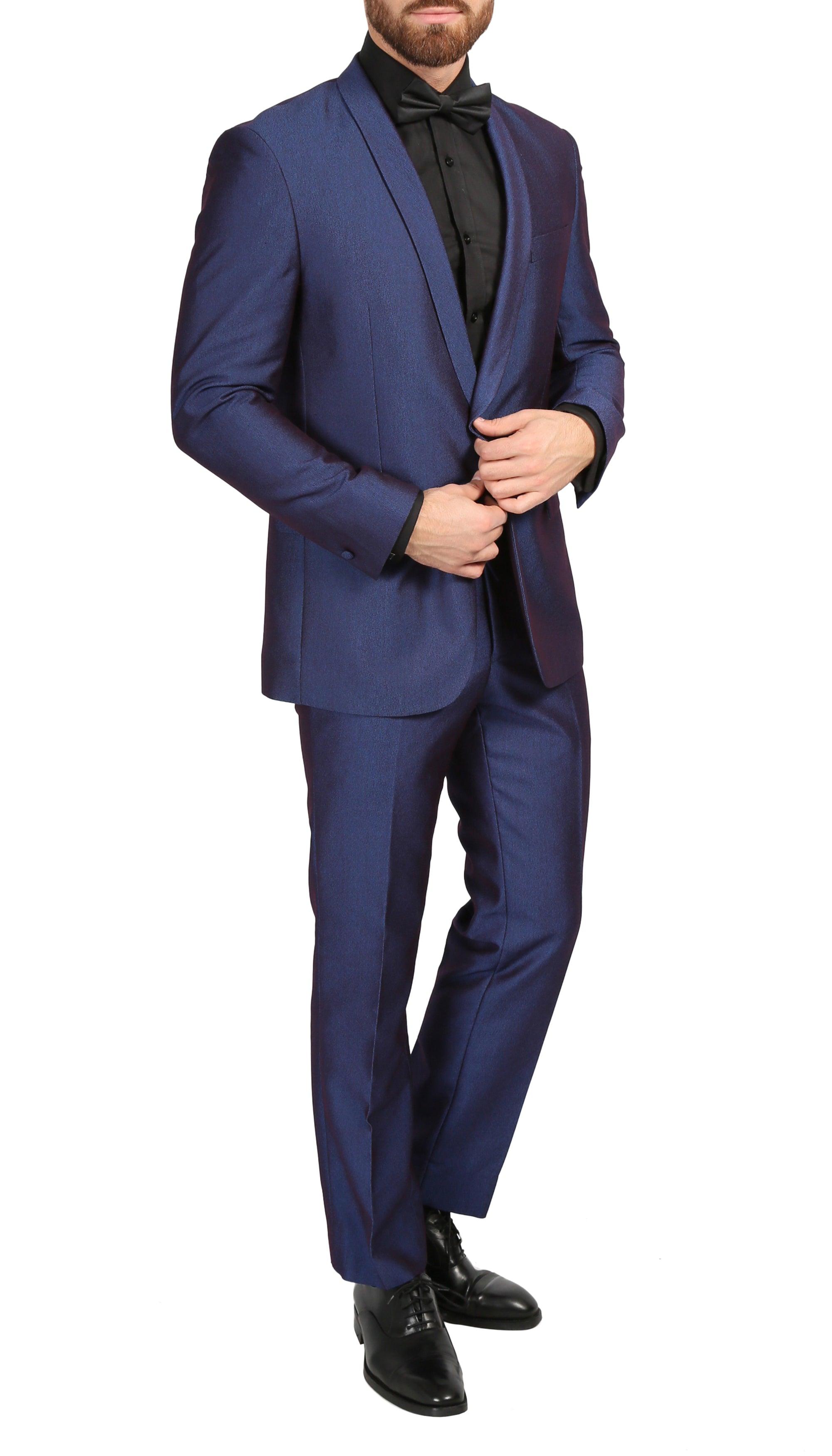 Ferrecci Men's Daxson Navy Slim Fit Shawl Collar 3pc Tuxedo-1