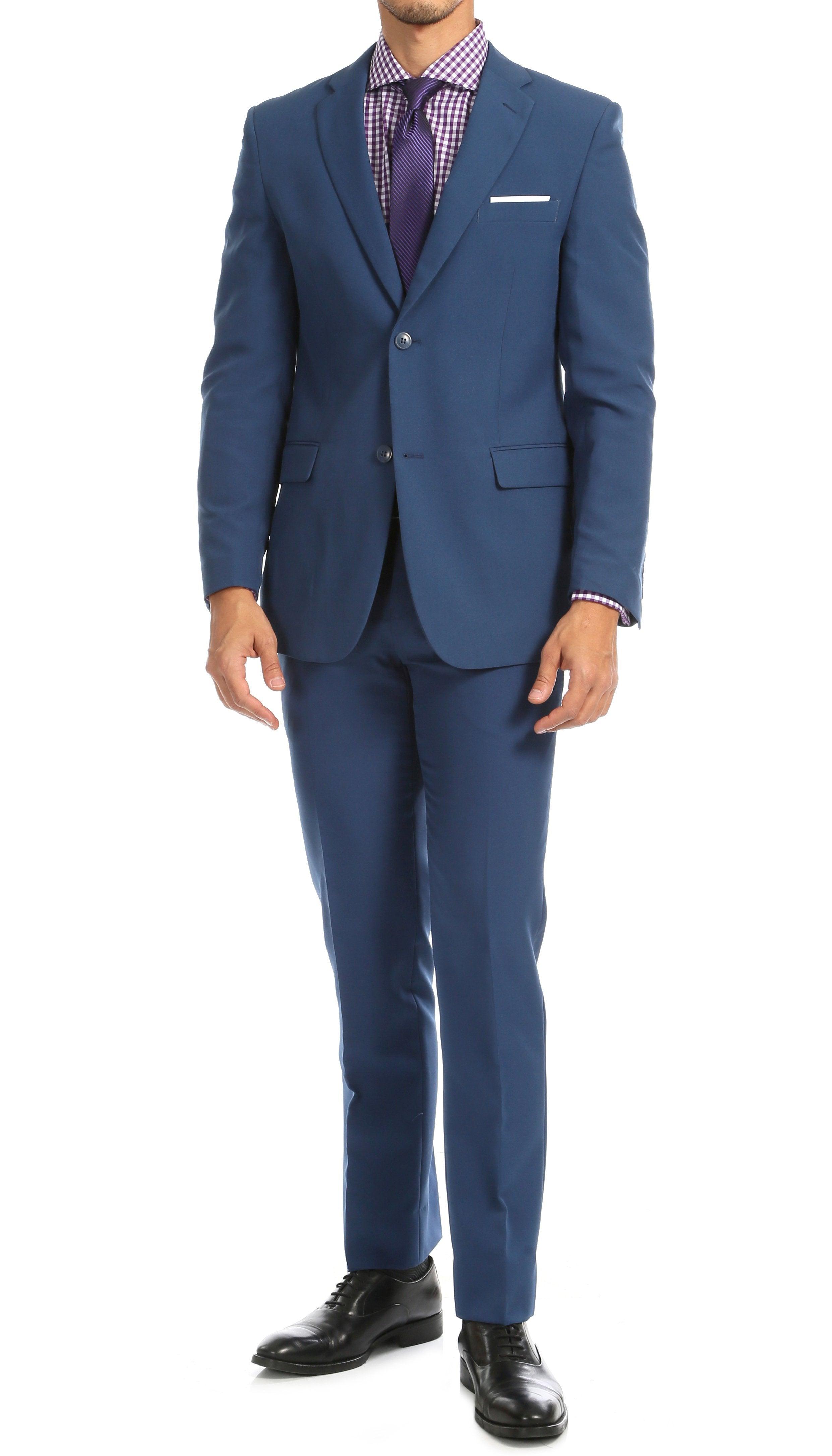 Paul Lorenzo Mens Indigo Slim Fit 2 Piece Suit-0