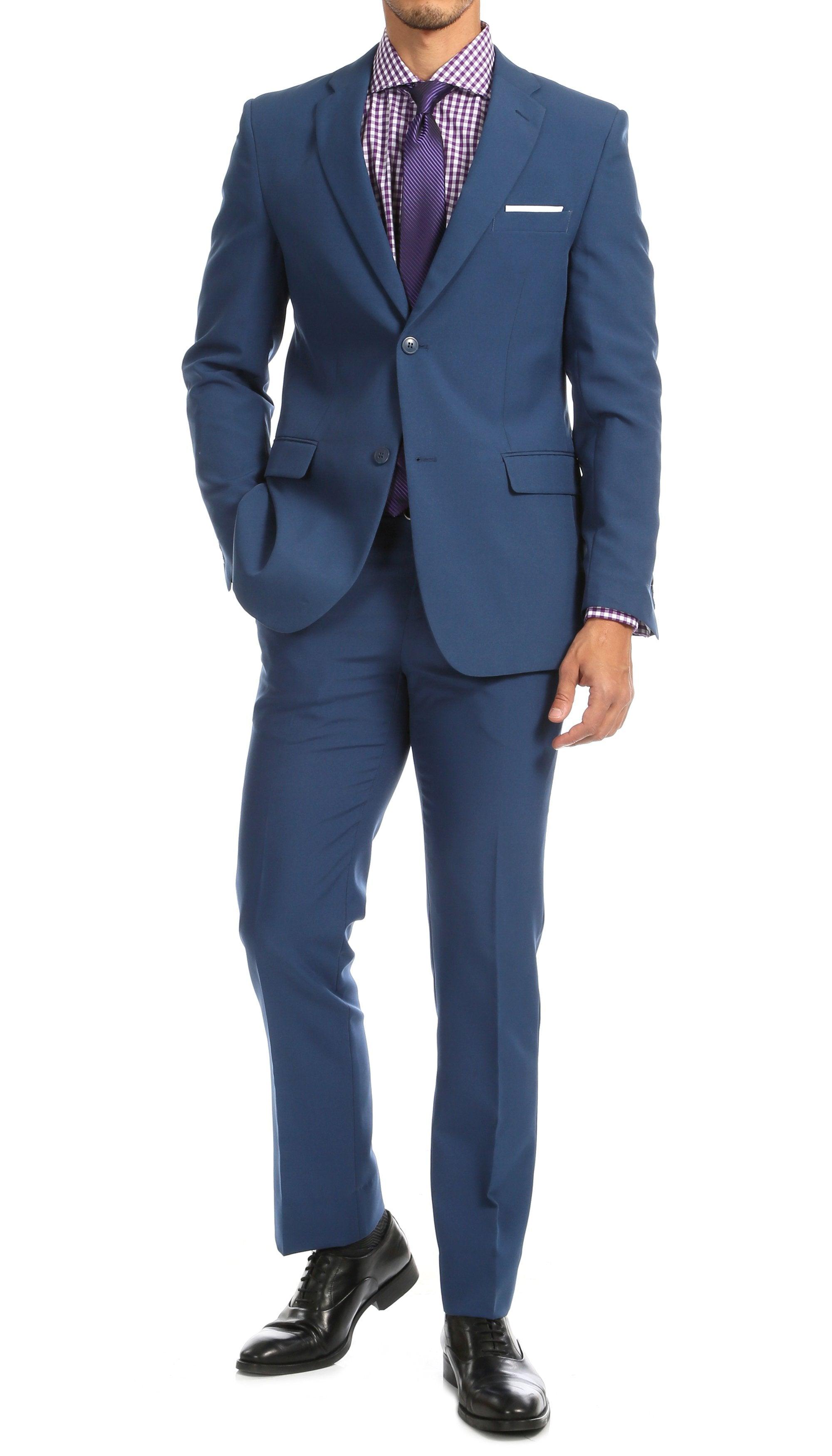 Paul Lorenzo Mens Indigo Slim Fit 2 Piece Suit-1
