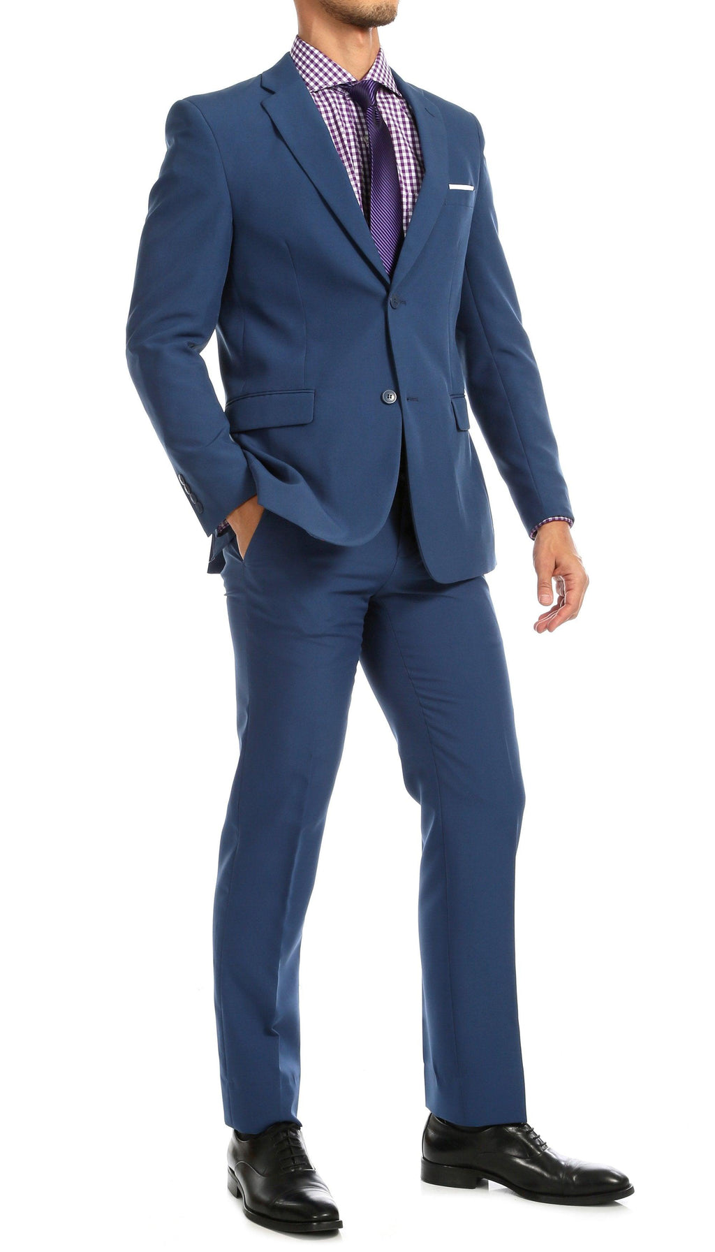 Paul Lorenzo Mens Indigo Slim Fit 2 Piece Suit-2