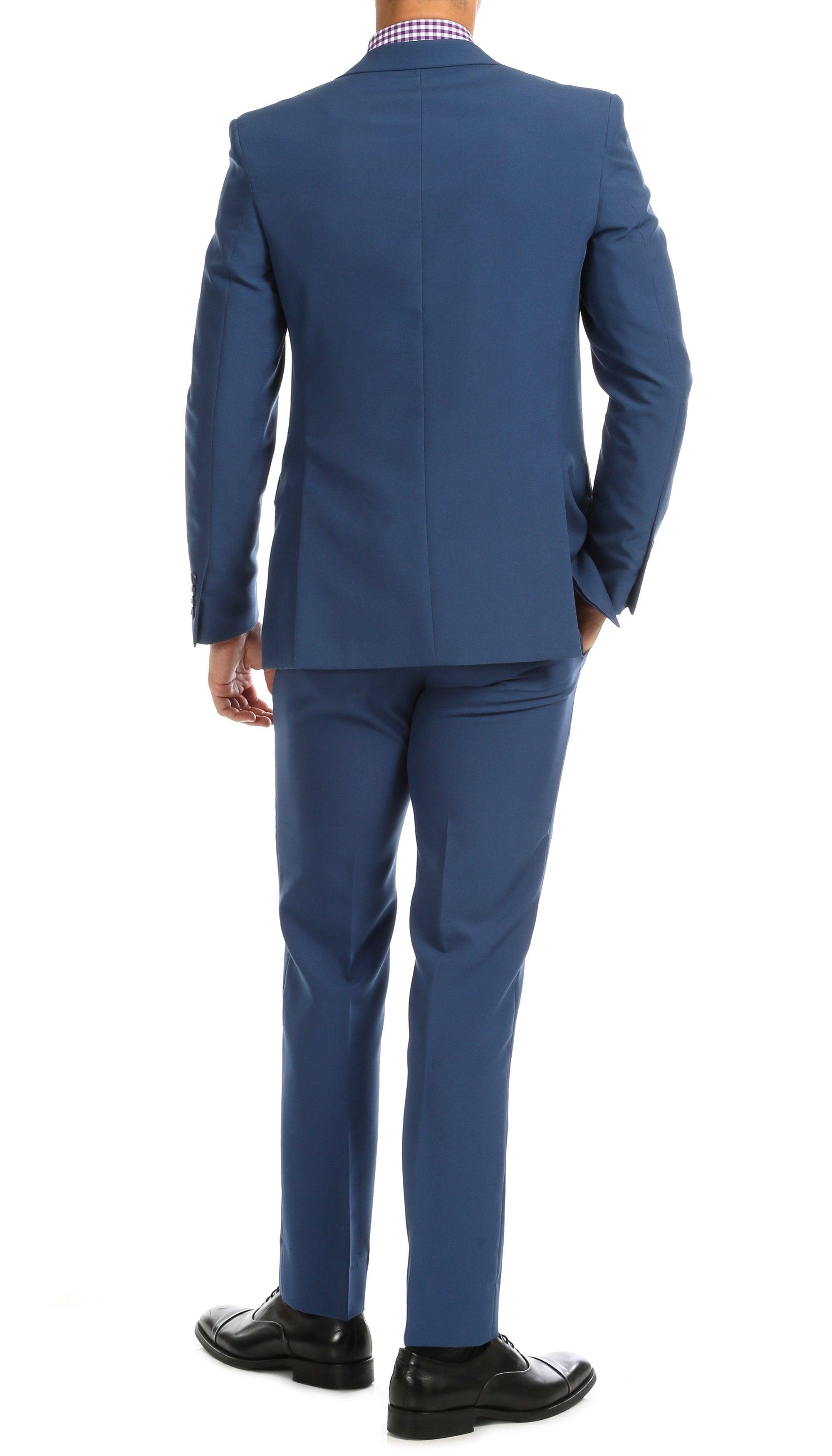 Paul Lorenzo Mens Indigo Slim Fit 2 Piece Suit-4