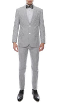 Men's Slim Fit Two Button Black Seersucker Suit-0