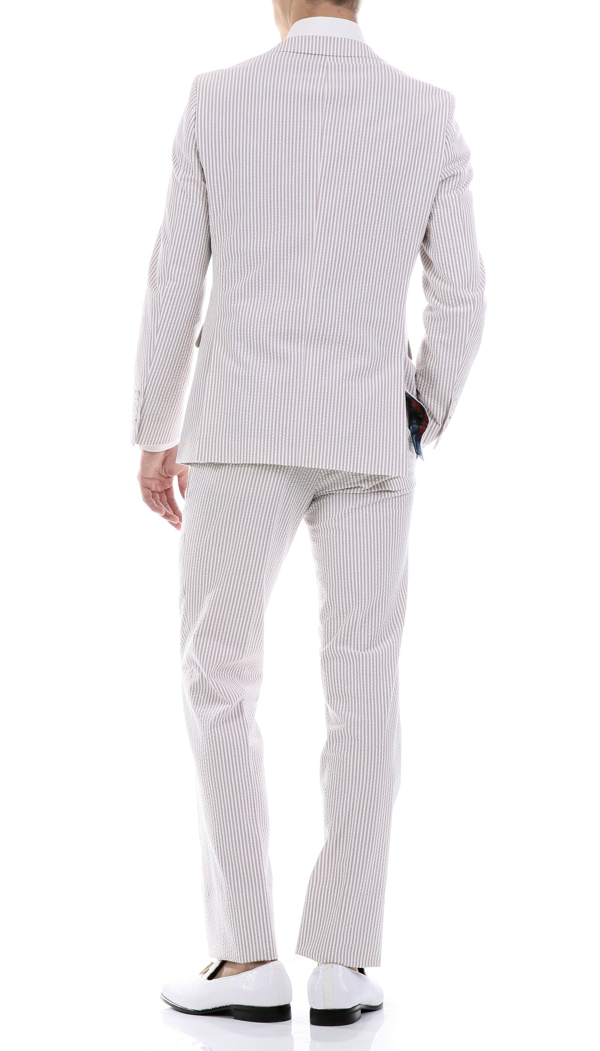 Men's Slim Fit Two Button Tan Seersucker Suit-2