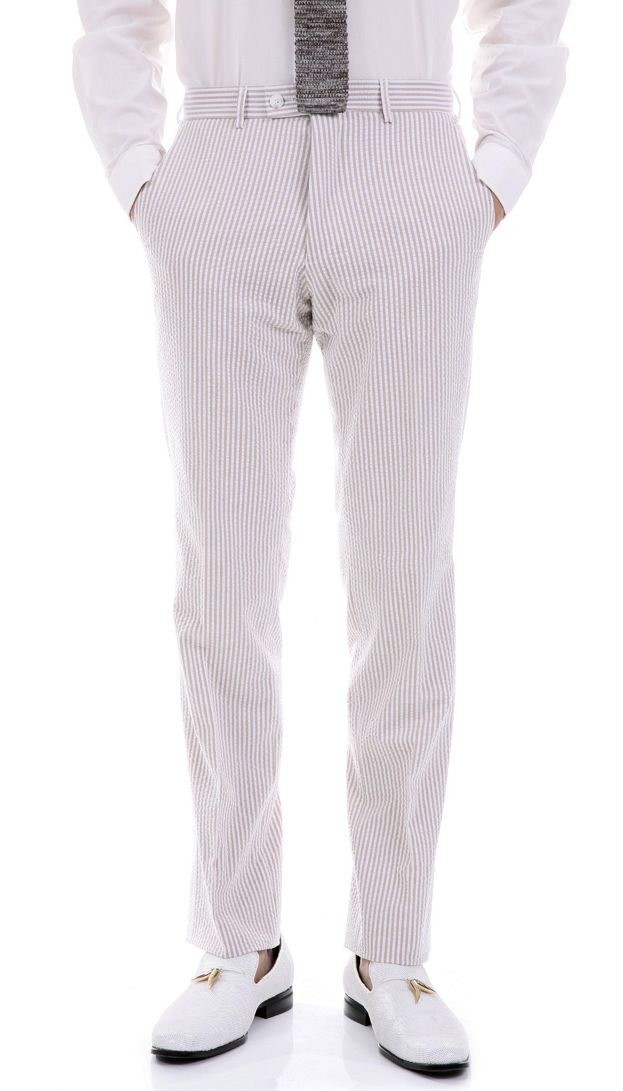 Men's Slim Fit Two Button Tan Seersucker Suit-4