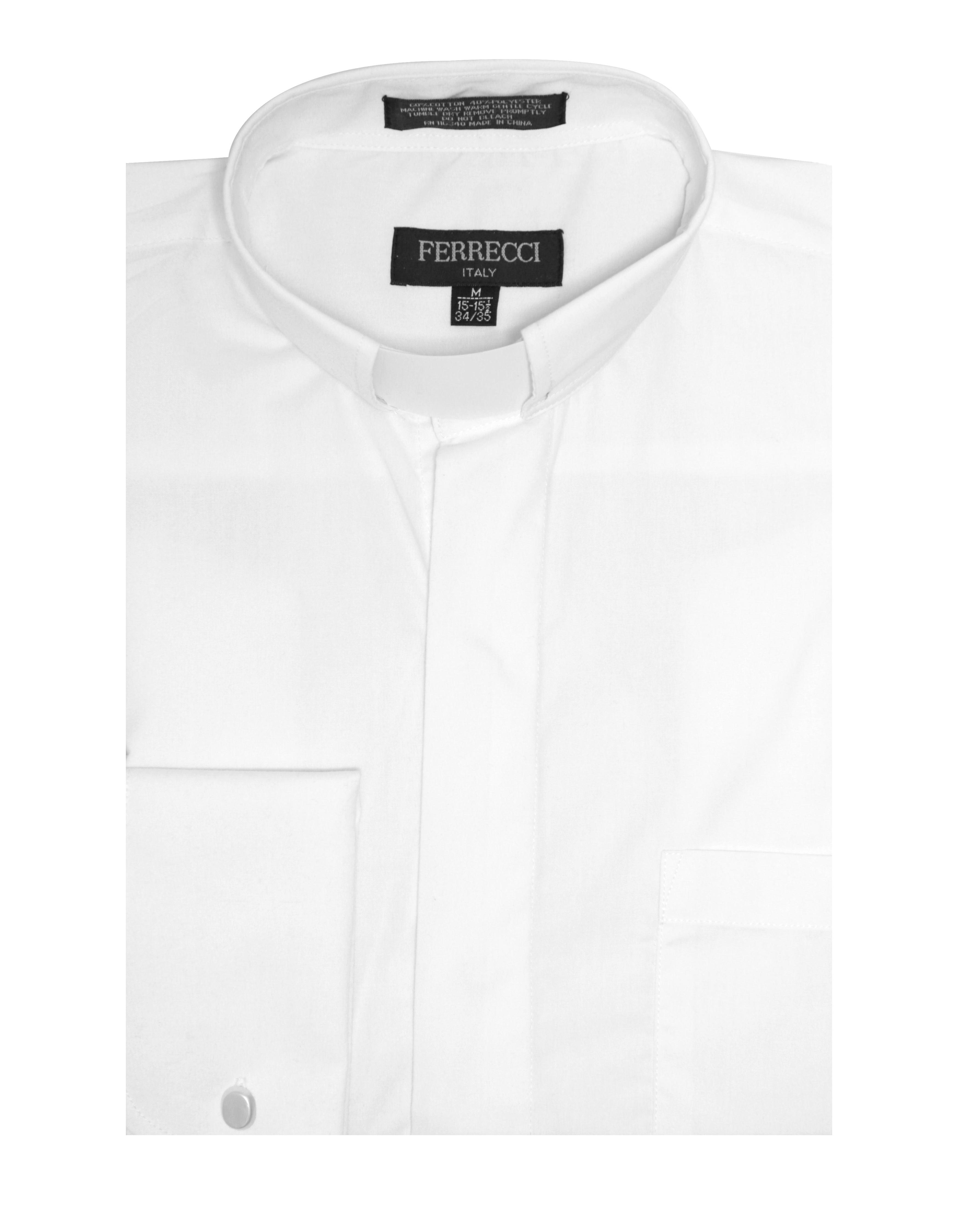 White Clergy Deacon Bishop Priest Mandarin Collar Dress Shirt-3