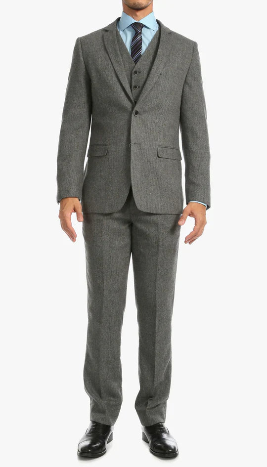 York Grey Slim Fit 3 Piece Herringbone Suit-1