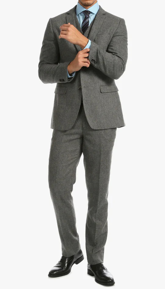York Grey Slim Fit 3 Piece Herringbone Suit-2