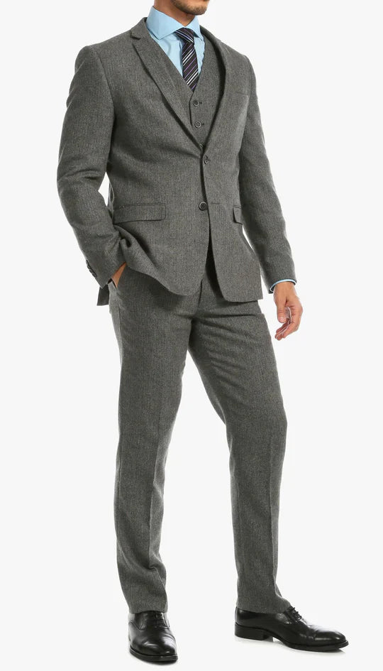 York Grey Slim Fit 3 Piece Herringbone Suit-3