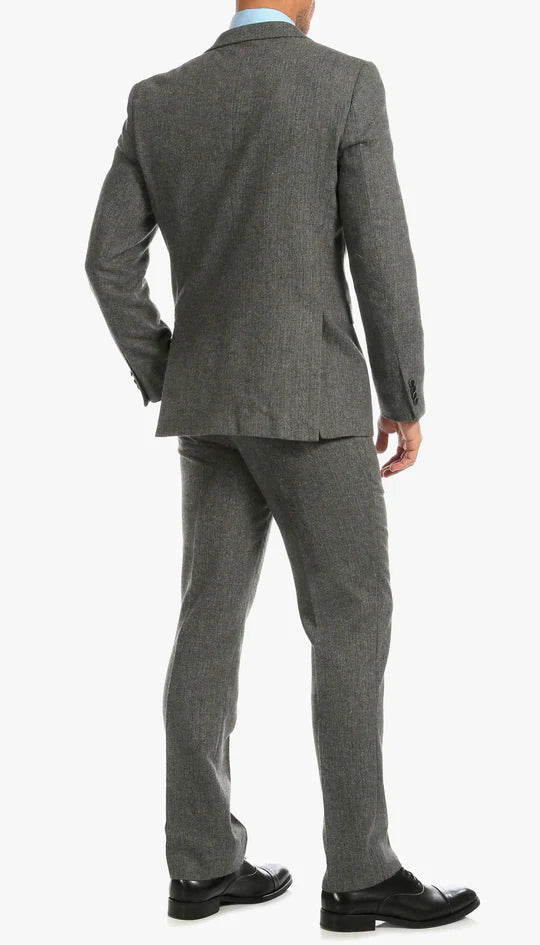 York Grey Slim Fit 3 Piece Herringbone Suit-4